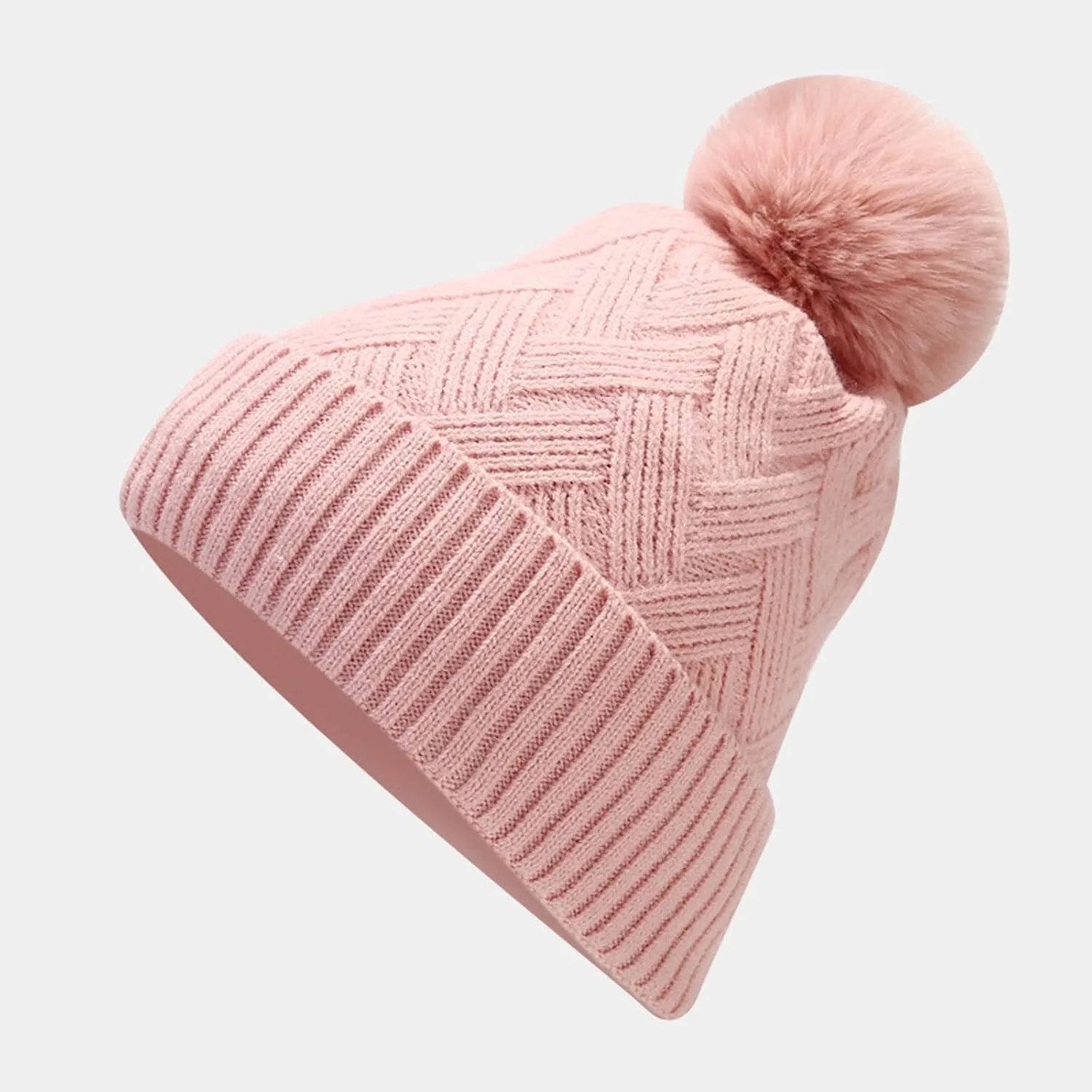 3 in 1 Set Women Men Beanie Scarf Gloves Set Fleece Lined Pom Pom Beanie Warm Knit Long Scarf Gloves for Cold Weather