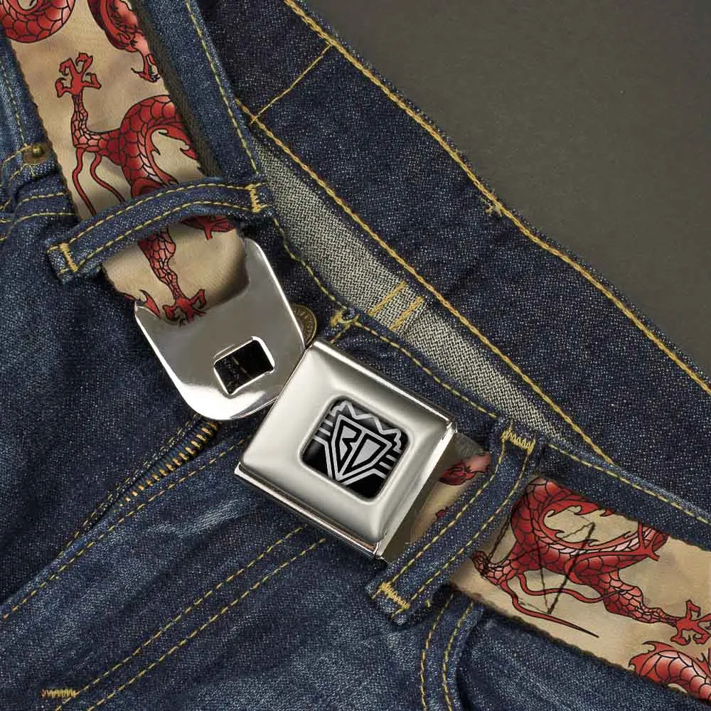 BD Wings Logo CLOSE-UP Full Color Black Silver Seatbelt Belt - Dragons Tan Webbing