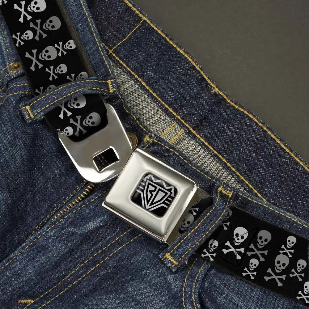 BD Wings Logo CLOSE-UP Full Color Black Silver Seatbelt Belt - Multi Skull Black/Gray Webbing