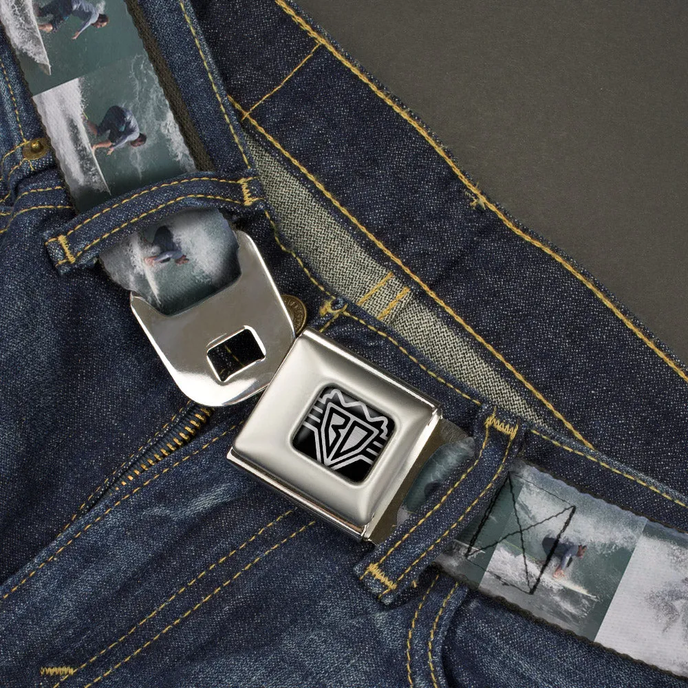BD Wings Logo CLOSE-UP Full Color Black Silver Seatbelt Belt - Vivid Surfer Sequence Blocks Webbing