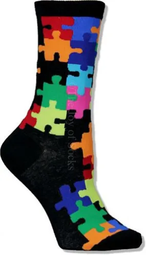 Black and Bright Jigsaw Puzzle Socks (Women's)