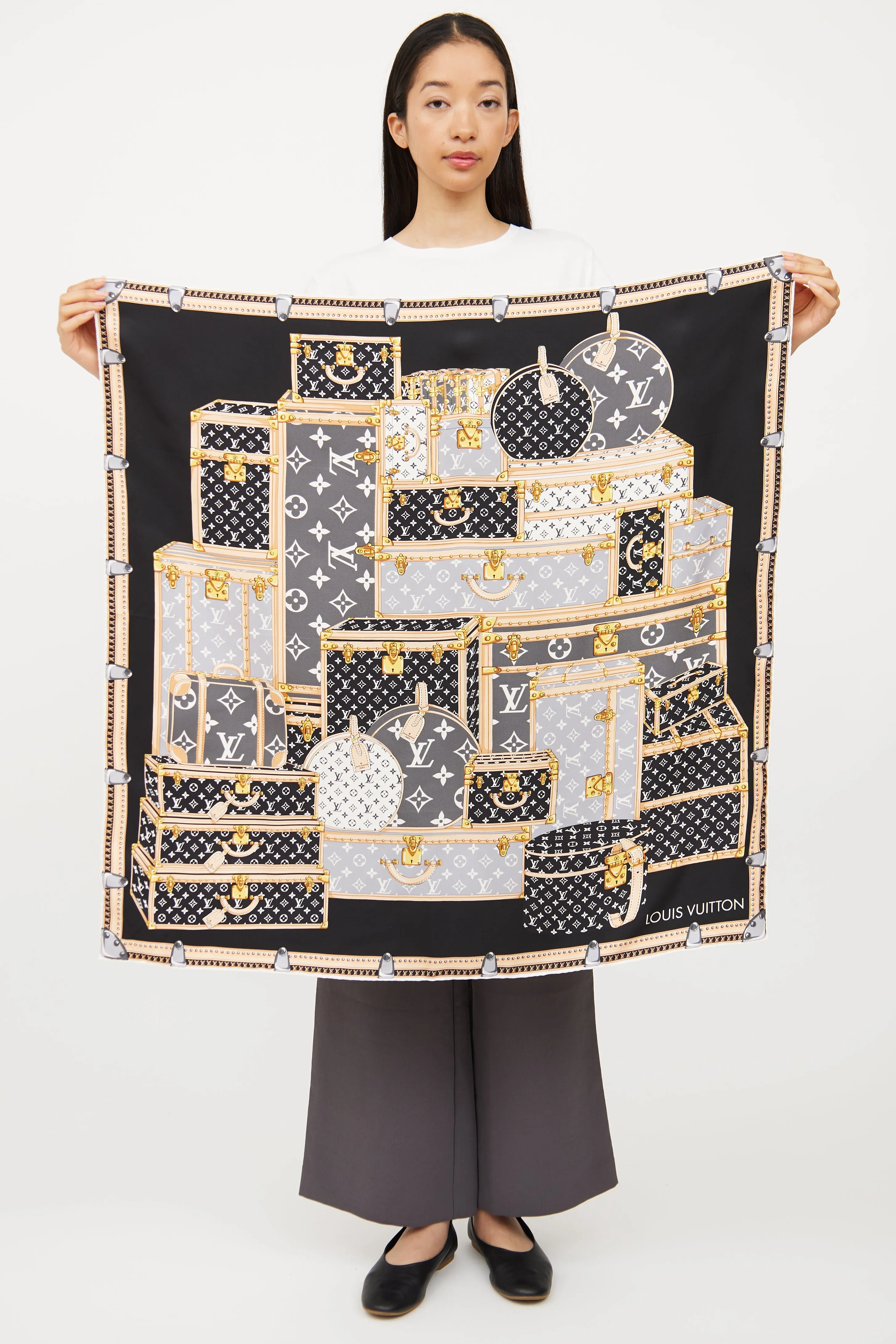 Black Carre Lets Go Silk Scarf