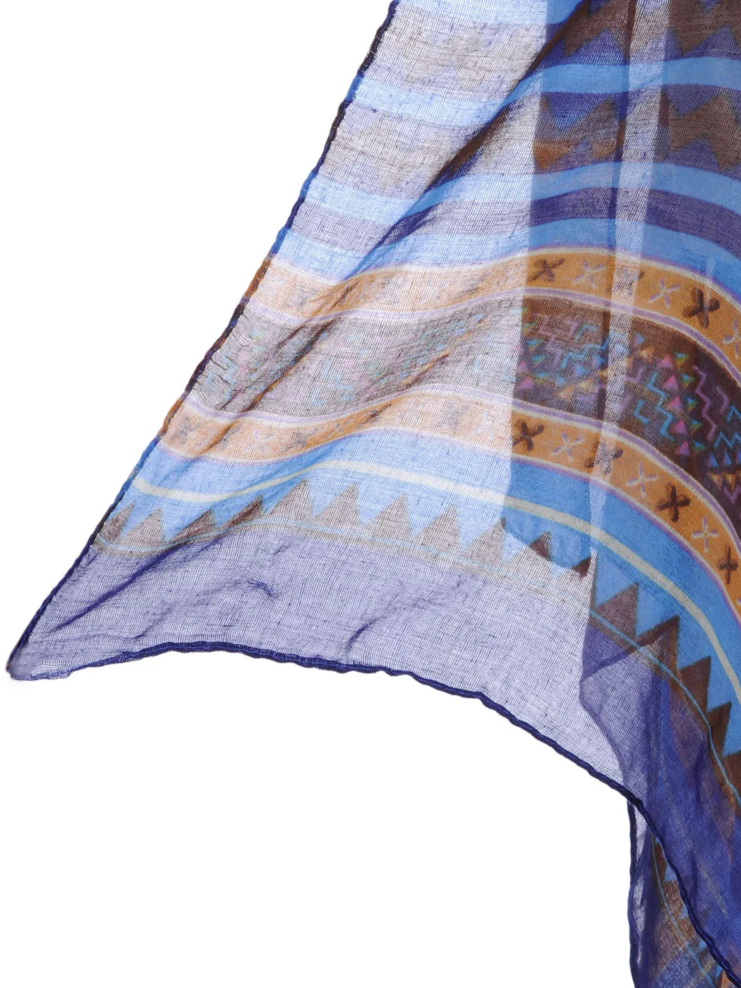 Blue Boho Tribal Ethnic Geometric Semi Sheer Scarf