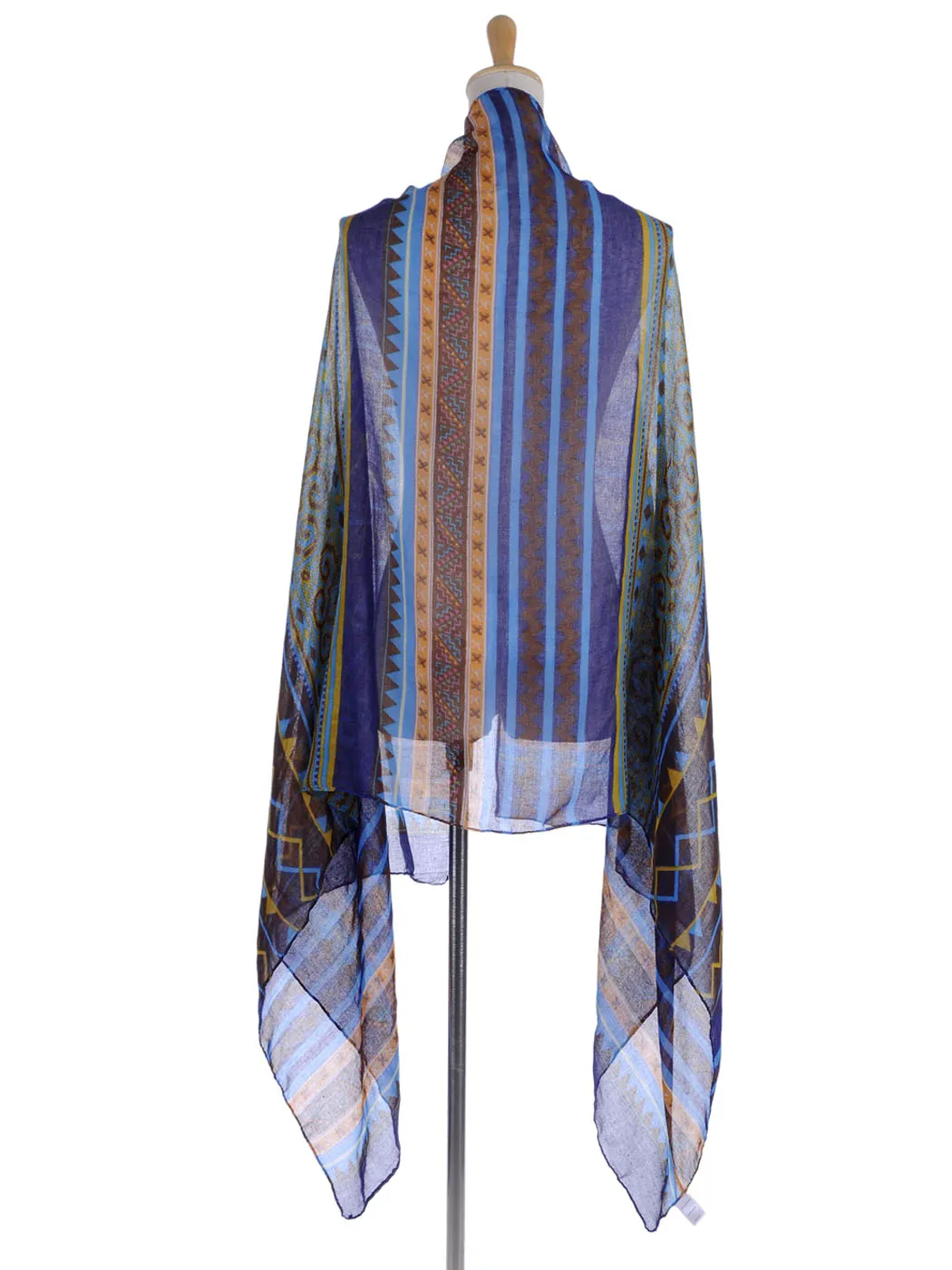 Blue Boho Tribal Ethnic Geometric Semi Sheer Scarf
