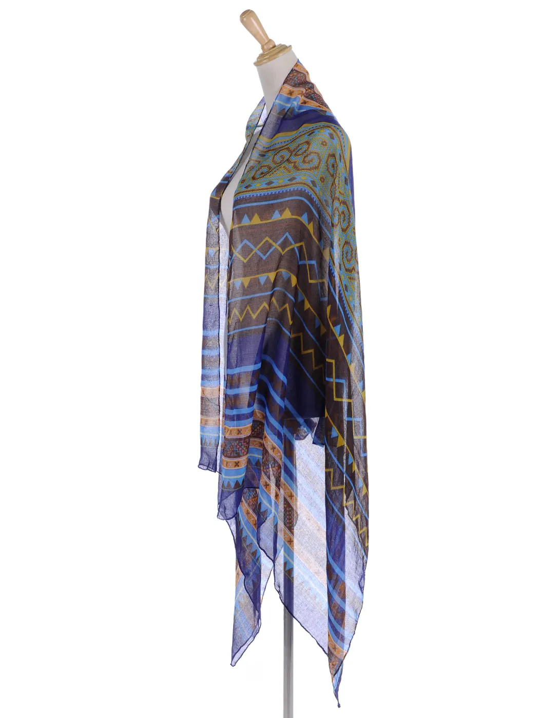 Blue Boho Tribal Ethnic Geometric Semi Sheer Scarf