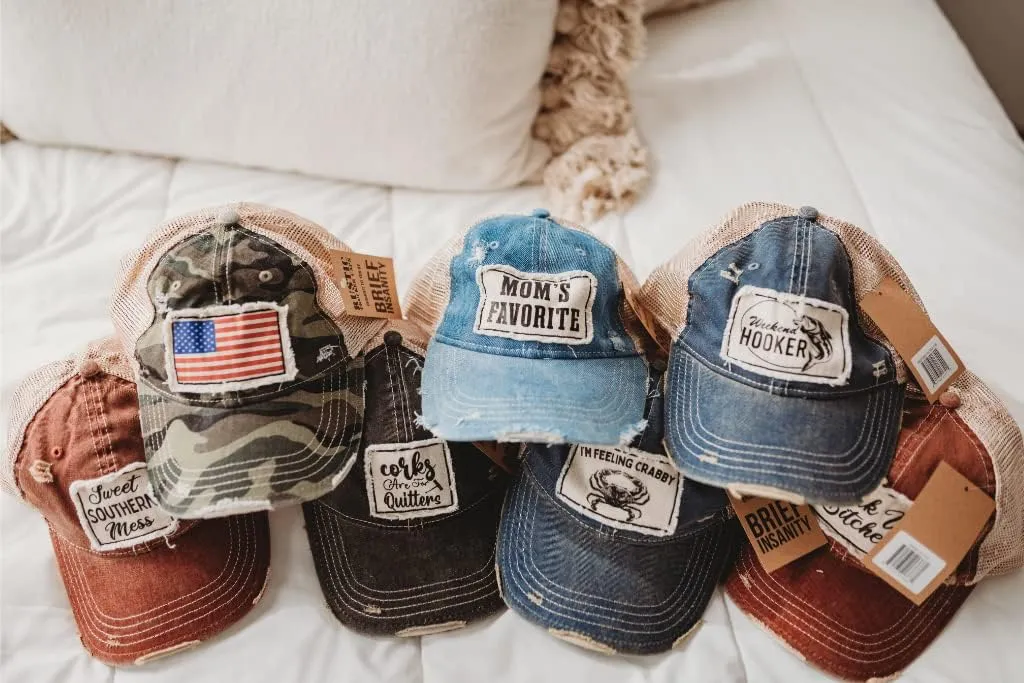 BRIEF INSANITY Vintage Distressed Trucker Hat - Funny Snapback Hat | Unisex Adult Cap