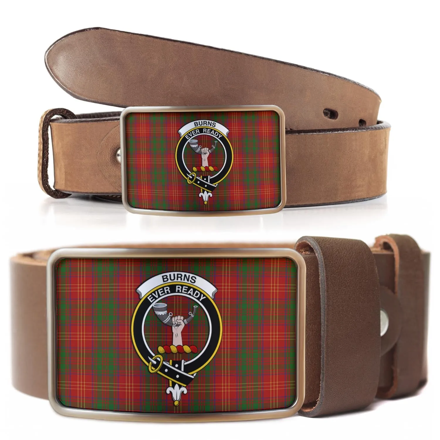 Burns Tartan Belt Buckles with Family Crest