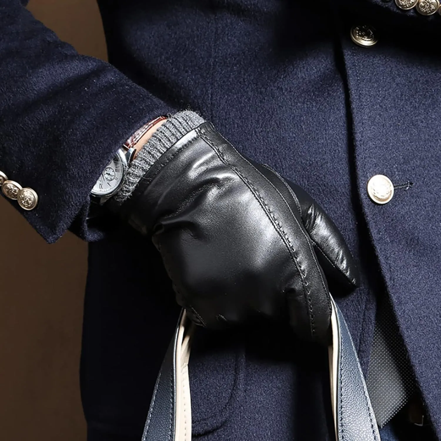 CAKERS Men Soft Sheepskin Gloves|Winter Warm Leather Gloves With Fleece Lining|Outdoor Driving Gloves For Cold Weather