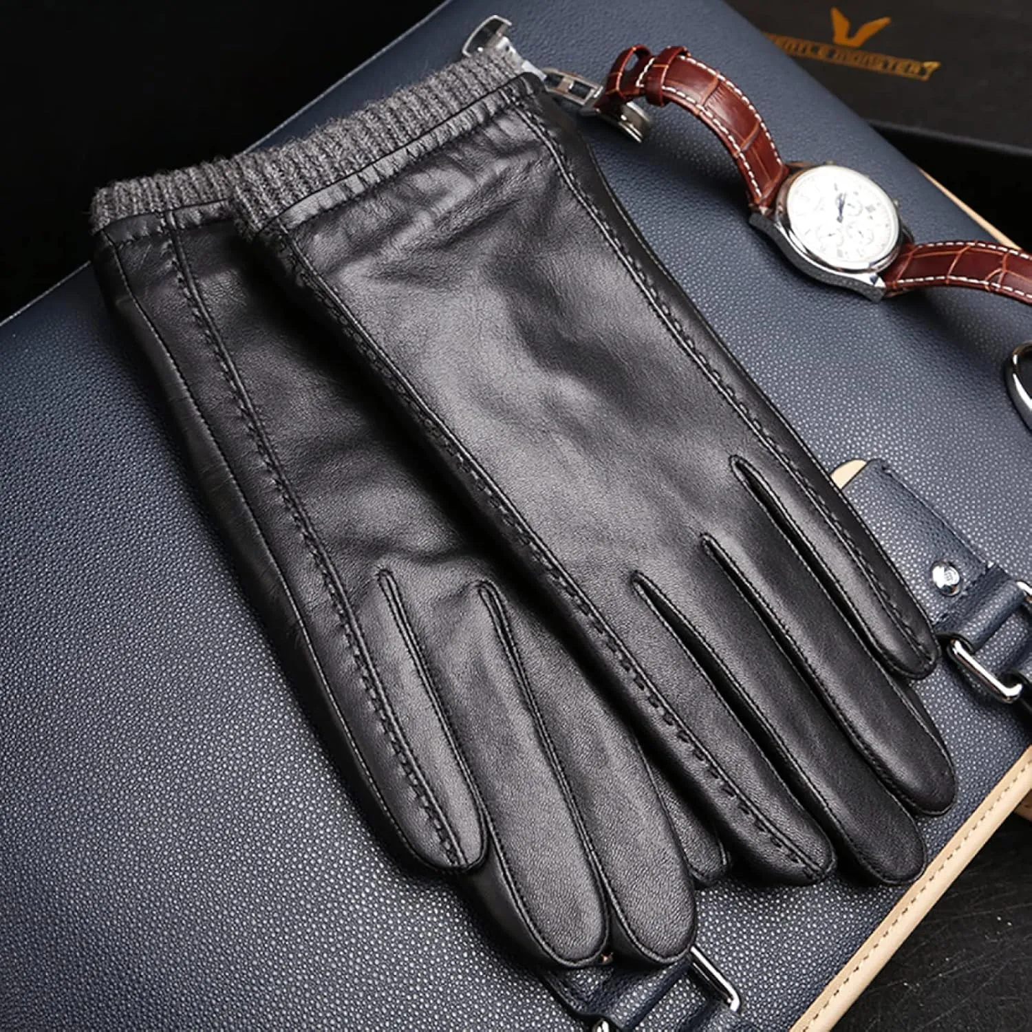 CAKERS Men Soft Sheepskin Gloves|Winter Warm Leather Gloves With Fleece Lining|Outdoor Driving Gloves For Cold Weather