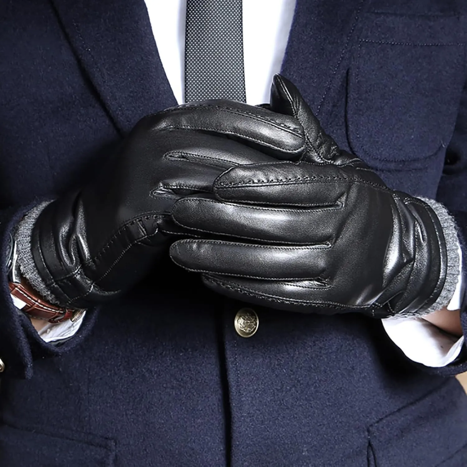 CAKERS Men Soft Sheepskin Gloves|Winter Warm Leather Gloves With Fleece Lining|Outdoor Driving Gloves For Cold Weather