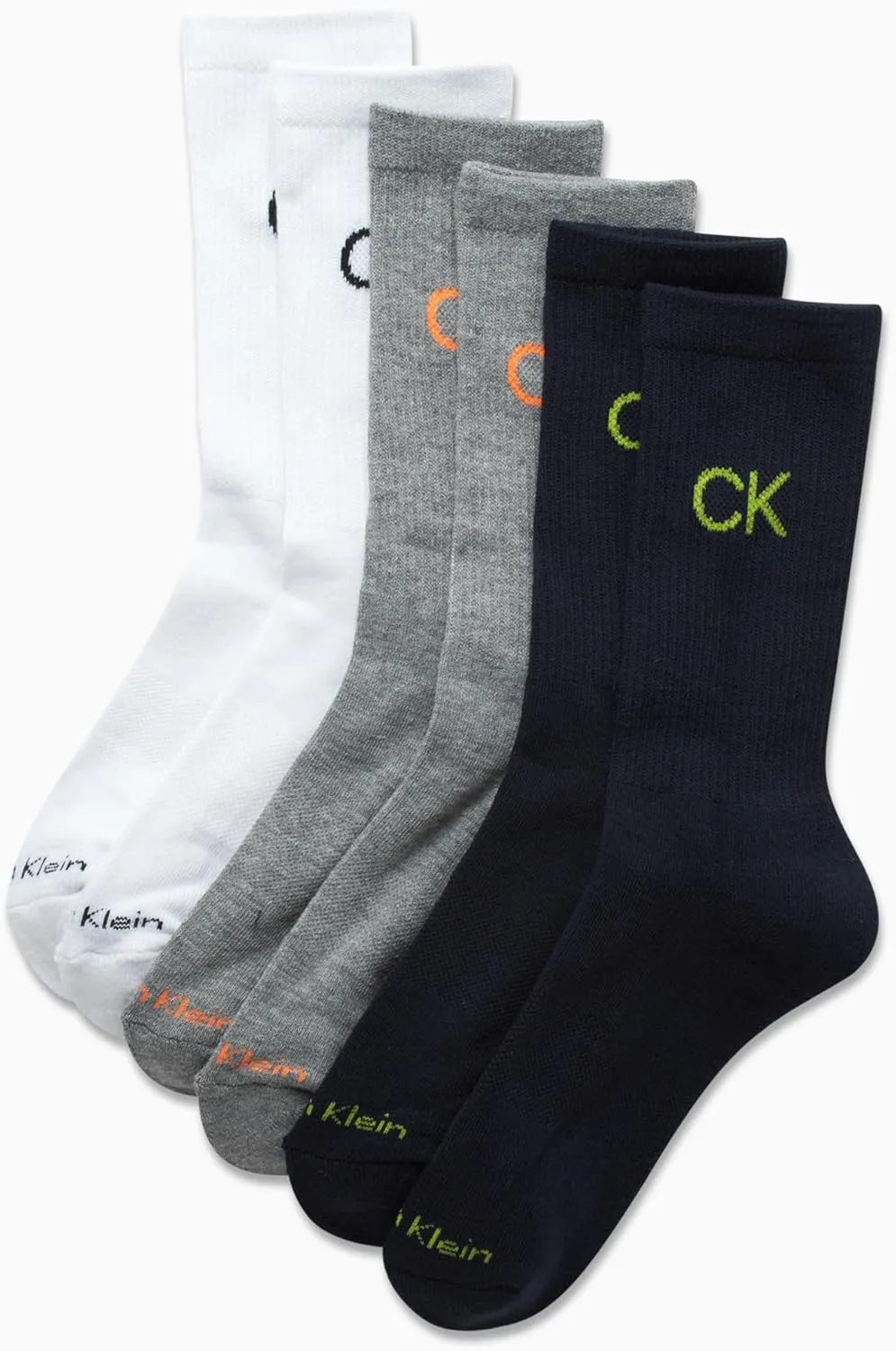 Calvin Klein Boys' Crew Socks - 6 Pack Stretch Performance Cushioned Comfort Mid Calf Athletic Socks with Arch Support