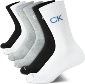 Calvin Klein Boys' Crew Socks - 6 Pack Stretch Performance Cushioned Comfort Mid Calf Athletic Socks with Arch Support