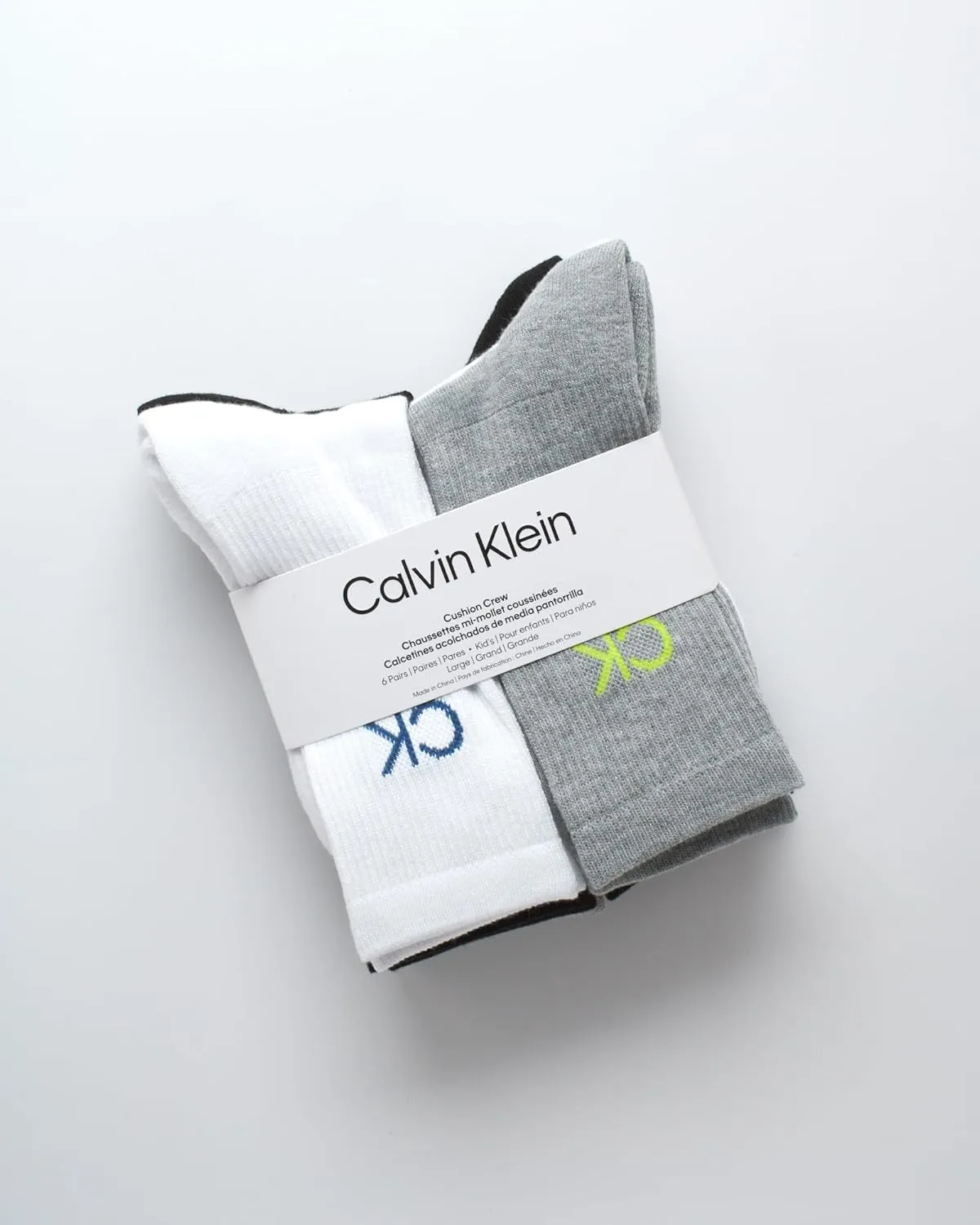Calvin Klein Boys' Crew Socks - 6 Pack Stretch Performance Cushioned Comfort Mid Calf Athletic Socks with Arch Support