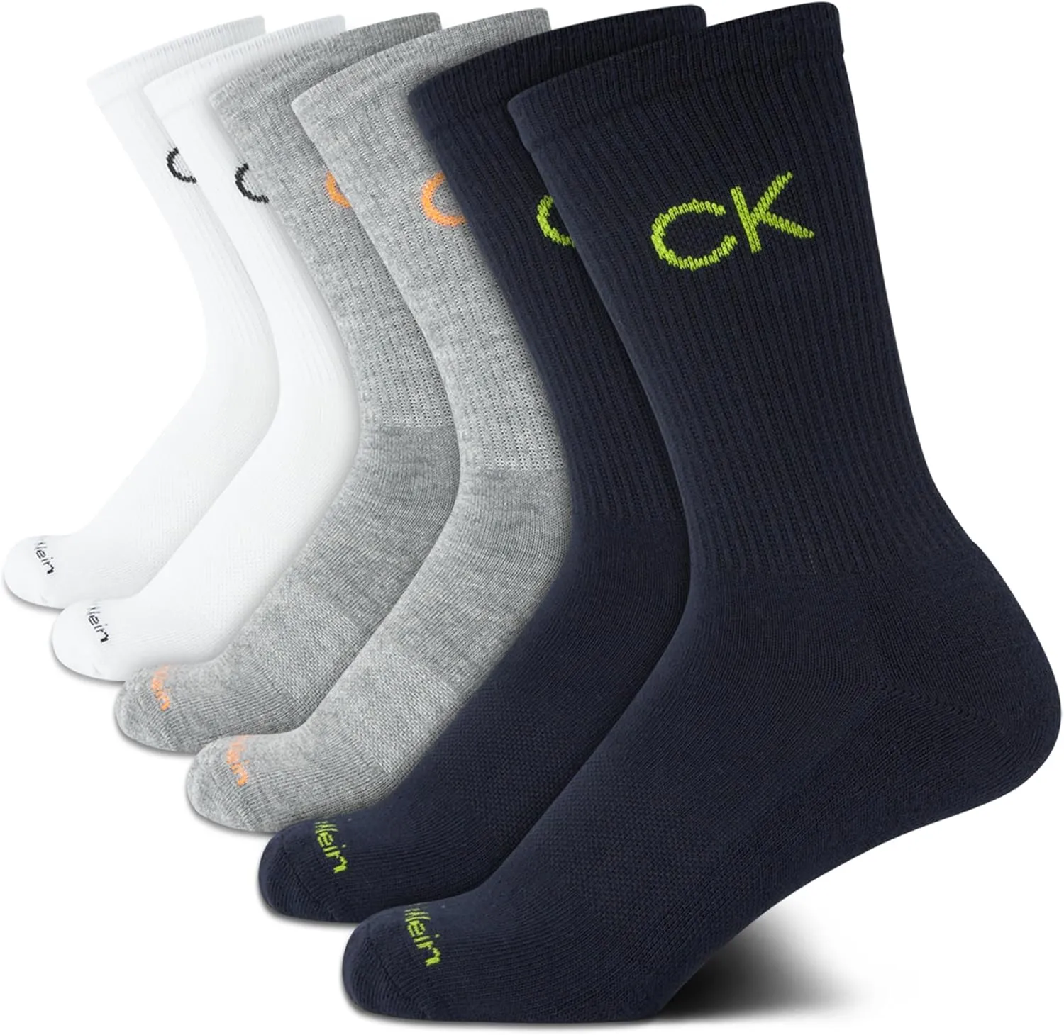 Calvin Klein Boys' Crew Socks - 6 Pack Stretch Performance Cushioned Comfort Mid Calf Athletic Socks with Arch Support