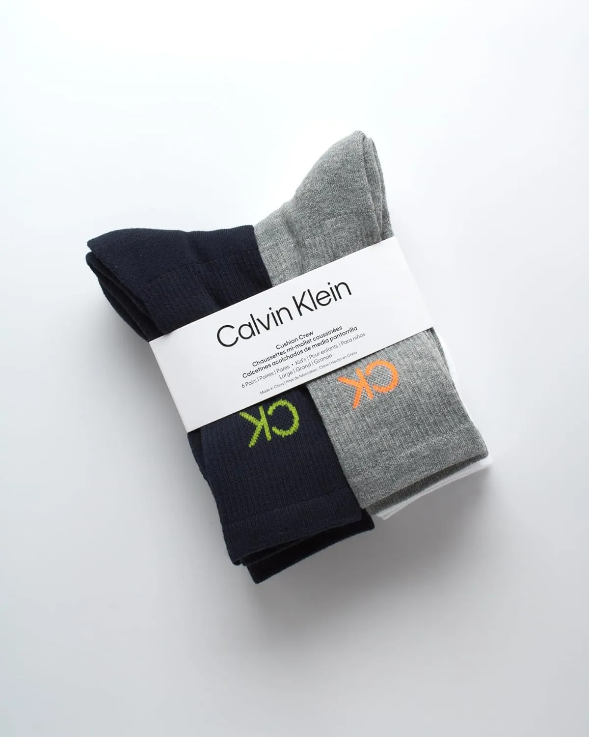 Calvin Klein Boys' Crew Socks - 6 Pack Stretch Performance Cushioned Comfort Mid Calf Athletic Socks with Arch Support
