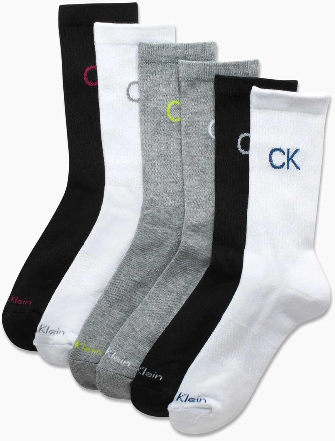Calvin Klein Boys' Crew Socks - 6 Pack Stretch Performance Cushioned Comfort Mid Calf Athletic Socks with Arch Support