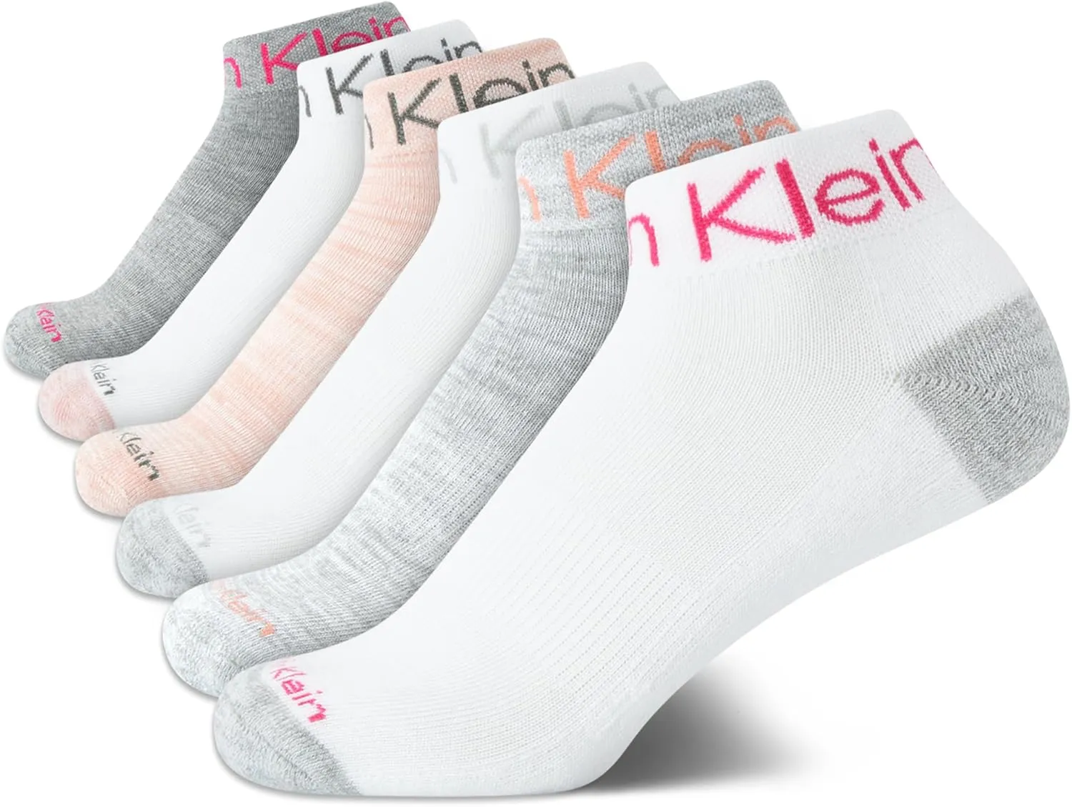 Calvin Klein Girls' Quarter Socks - 6 Pack Stretch Performance Cushioned Comfort Athletic Ankle Socks with Arch Support