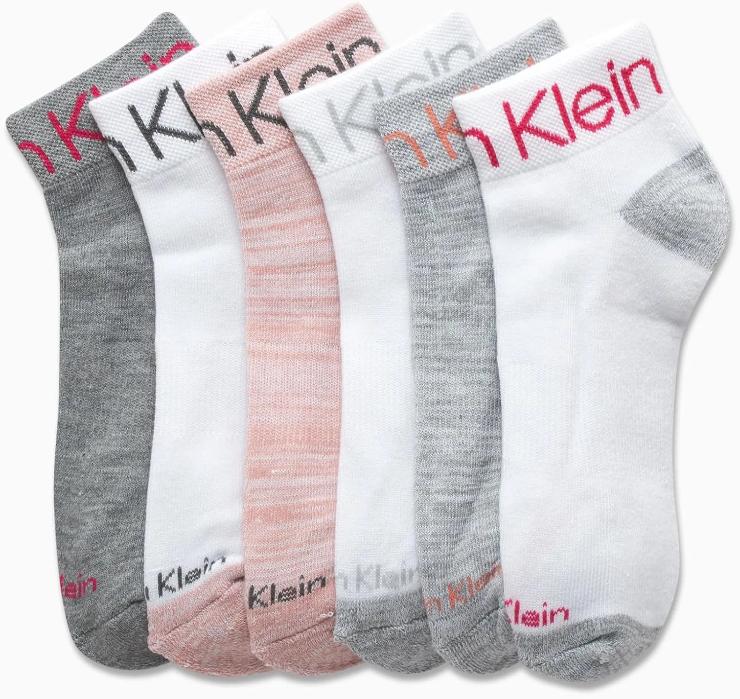Calvin Klein Girls' Quarter Socks - 6 Pack Stretch Performance Cushioned Comfort Athletic Ankle Socks with Arch Support