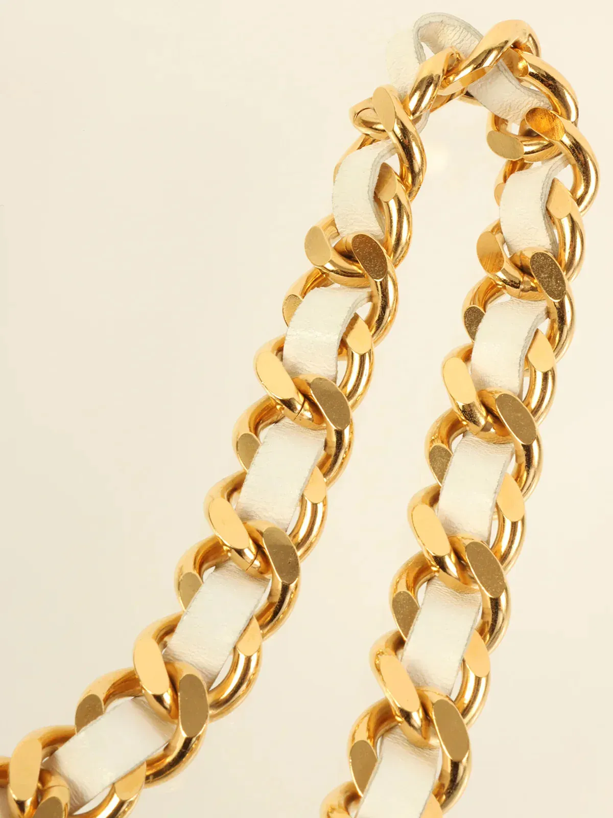 CHANEL 1995 Made Logo Plate Cc Mark Coin Charm Chain Belt Gold/White