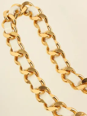 CHANEL 1995 Made Logo Plate Cc Mark Coin Charm Chain Belt Gold/White
