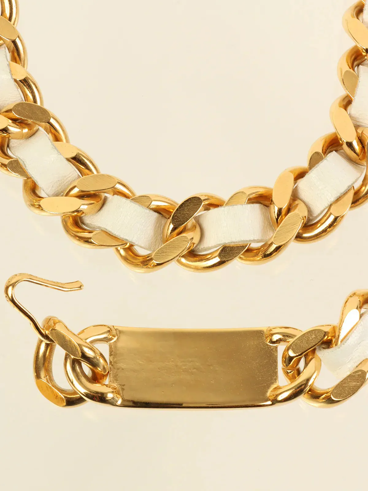 CHANEL 1995 Made Logo Plate Cc Mark Coin Charm Chain Belt Gold/White