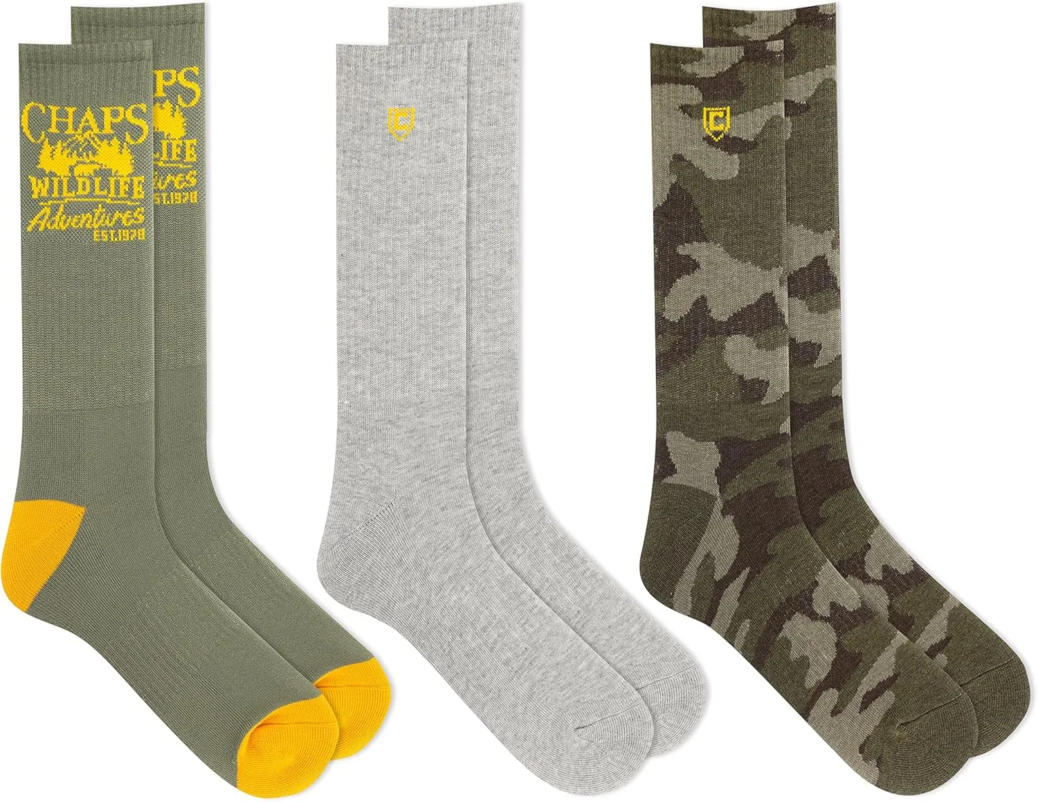 Chaps Men's Casual Fashion Cushioned Crew Socks-3 Pair Pack-Classic Designs with Stretch Blend