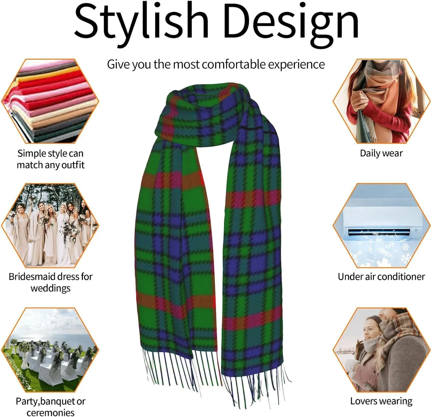 Clan Stewart Hunting Tartan Imitation Cashmere Tassel Scarf Winter Scarf Autumn Softest Classic Warm
