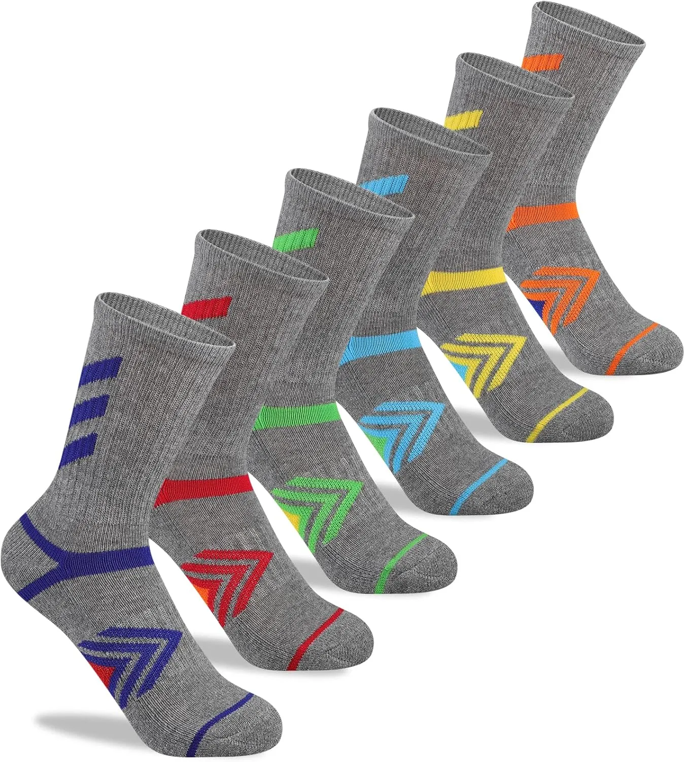 Comfoex Boys Crew Socks Athletic Long Cotton Socks For Kids Half Cushioned Calf Sports Socks 6 Pairs