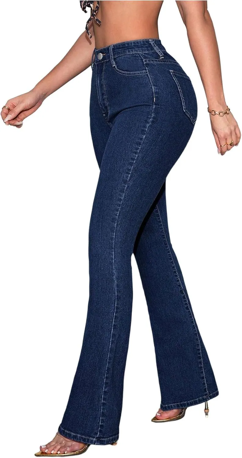 Floerns Women's Bell Bottom High Waisted Bootcut Jeans Work Casual Denim Pants