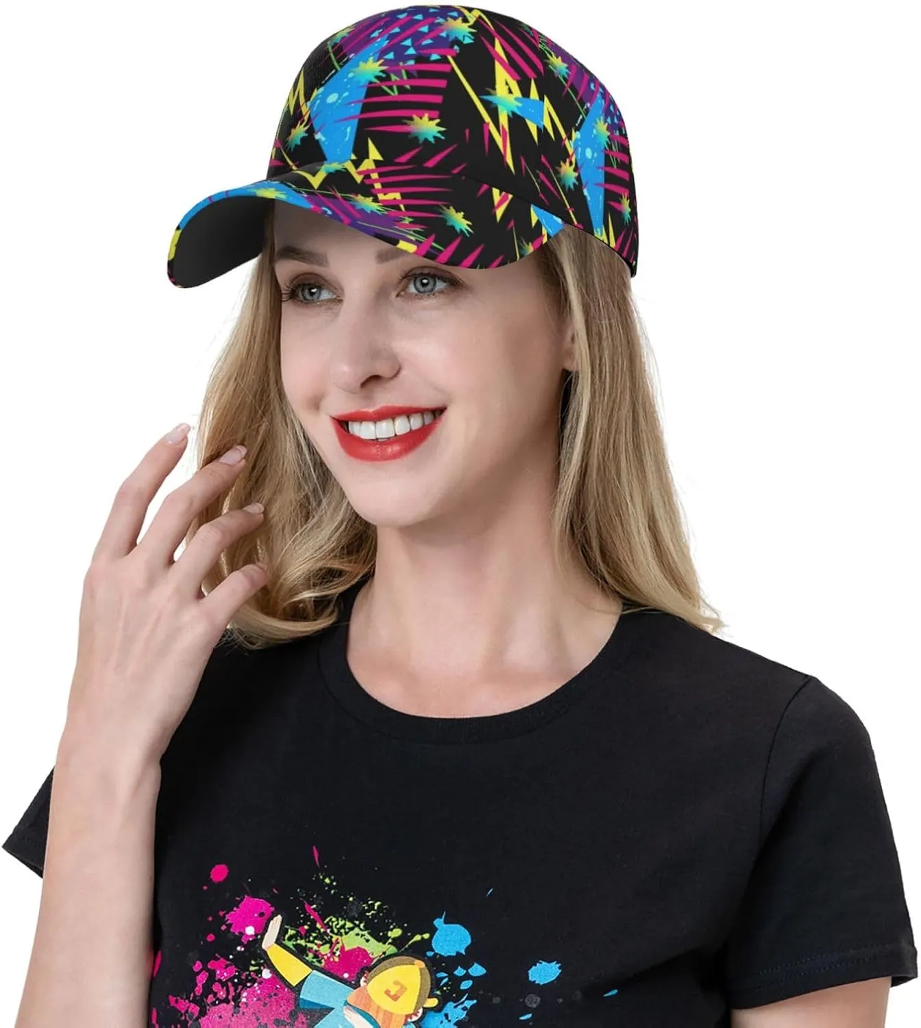 Funny Graffiti Hats Colorful Graffiti Baseball Cap Adjustable Snapback Trucker Hat for Women Men