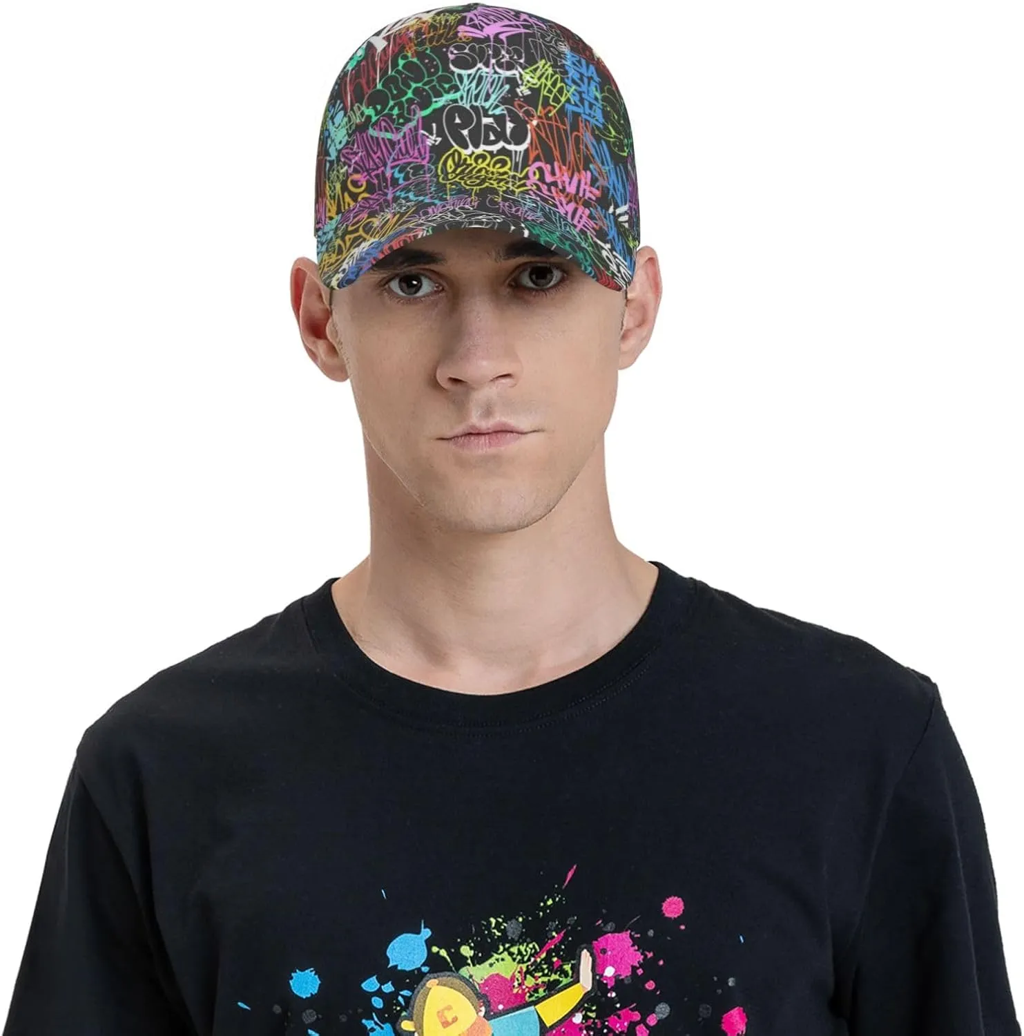 Funny Graffiti Hats Colorful Graffiti Baseball Cap Adjustable Snapback Trucker Hat for Women Men