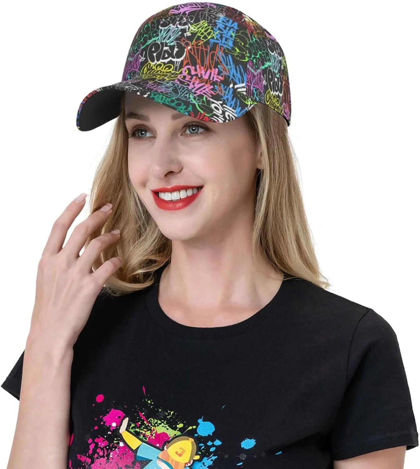 Funny Graffiti Hats Colorful Graffiti Baseball Cap Adjustable Snapback Trucker Hat for Women Men