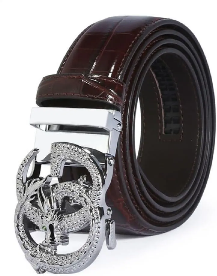 Genuine Leather Ratchet Belts for Men, Adjustable Designer Belt for Men,Trim to Fit,Snake Buckle