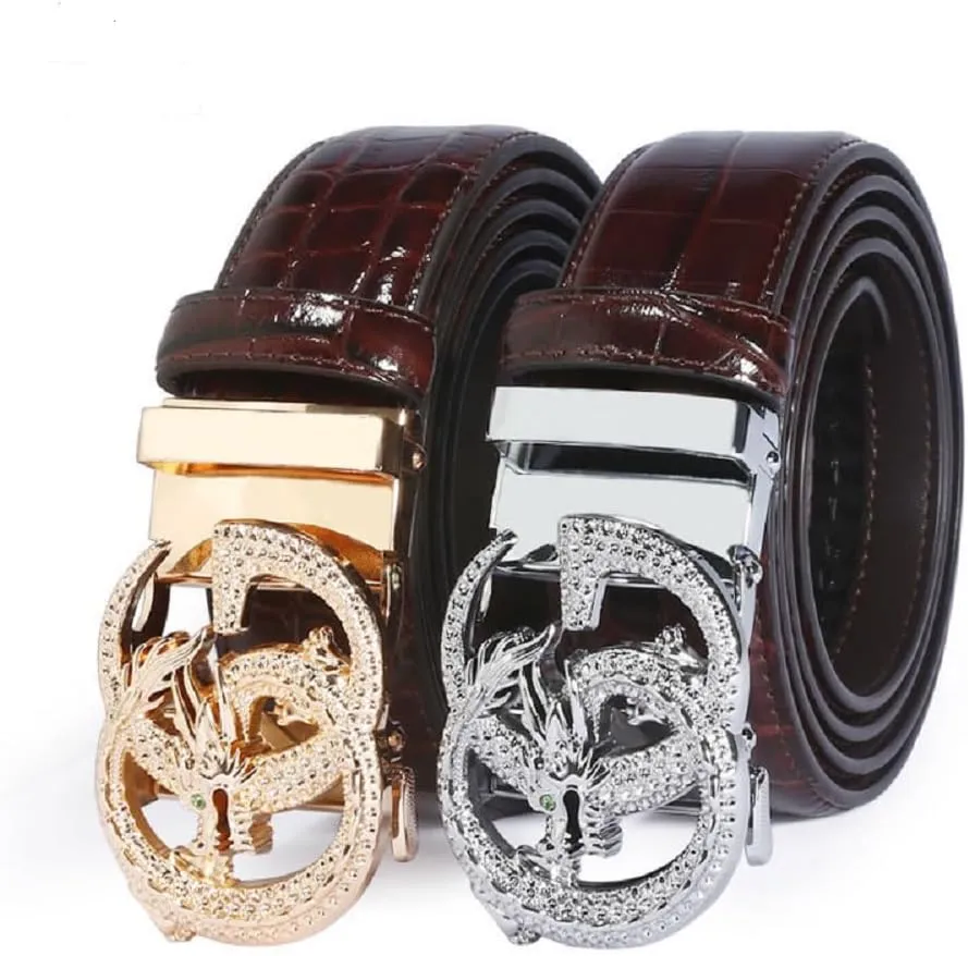 Genuine Leather Ratchet Belts for Men, Adjustable Designer Belt for Men,Trim to Fit,Snake Buckle