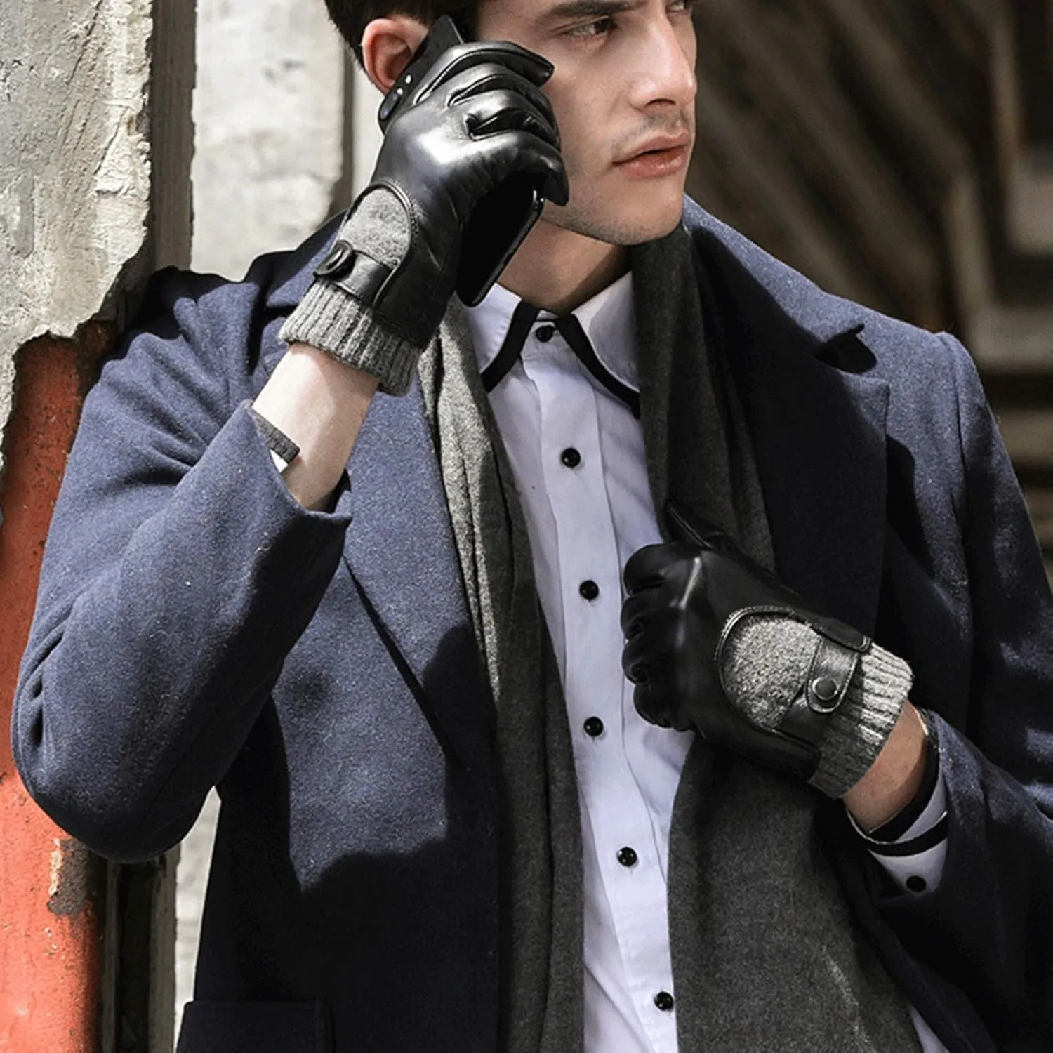 Gloves Men's Touch Screen Gloves, Winter Warm and Windproof Soft, Non-Slip Driving Leisure Outdoor Gloves (Size : M)