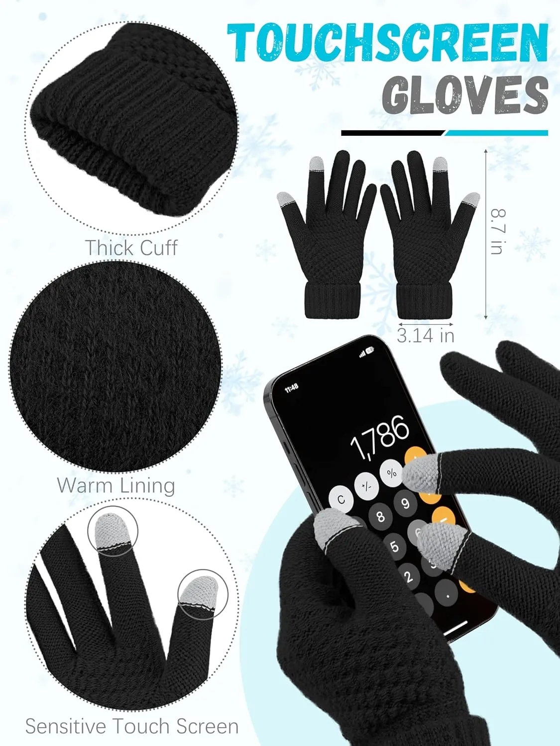 LOROME Winter Hat Scarf Earmuffs Gloves for Women, Touchscreen Gloves Beanie Hat Earmuffs Womens Scarves