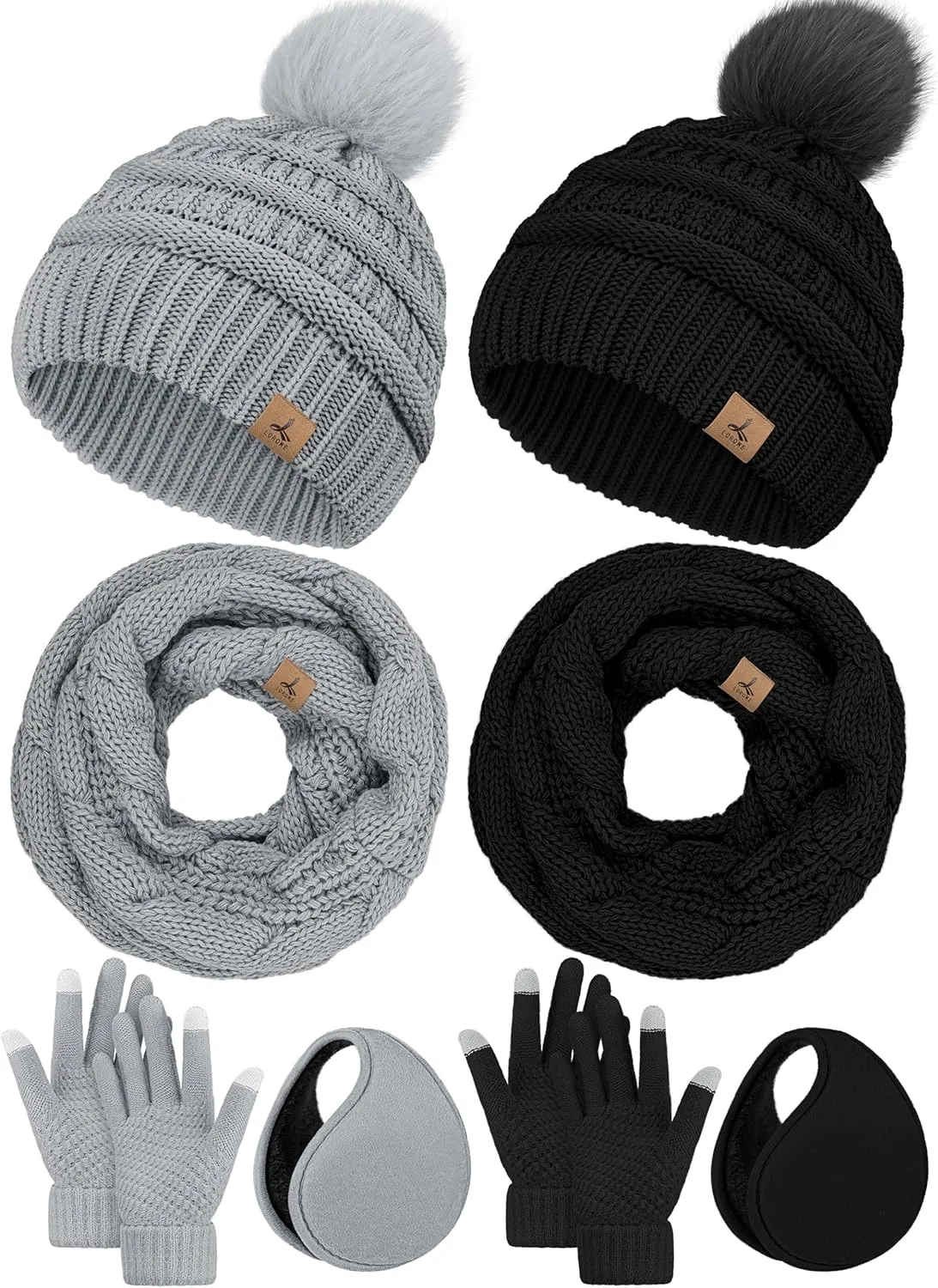 LOROME Winter Hat Scarf Earmuffs Gloves for Women, Touchscreen Gloves Beanie Hat Earmuffs Womens Scarves