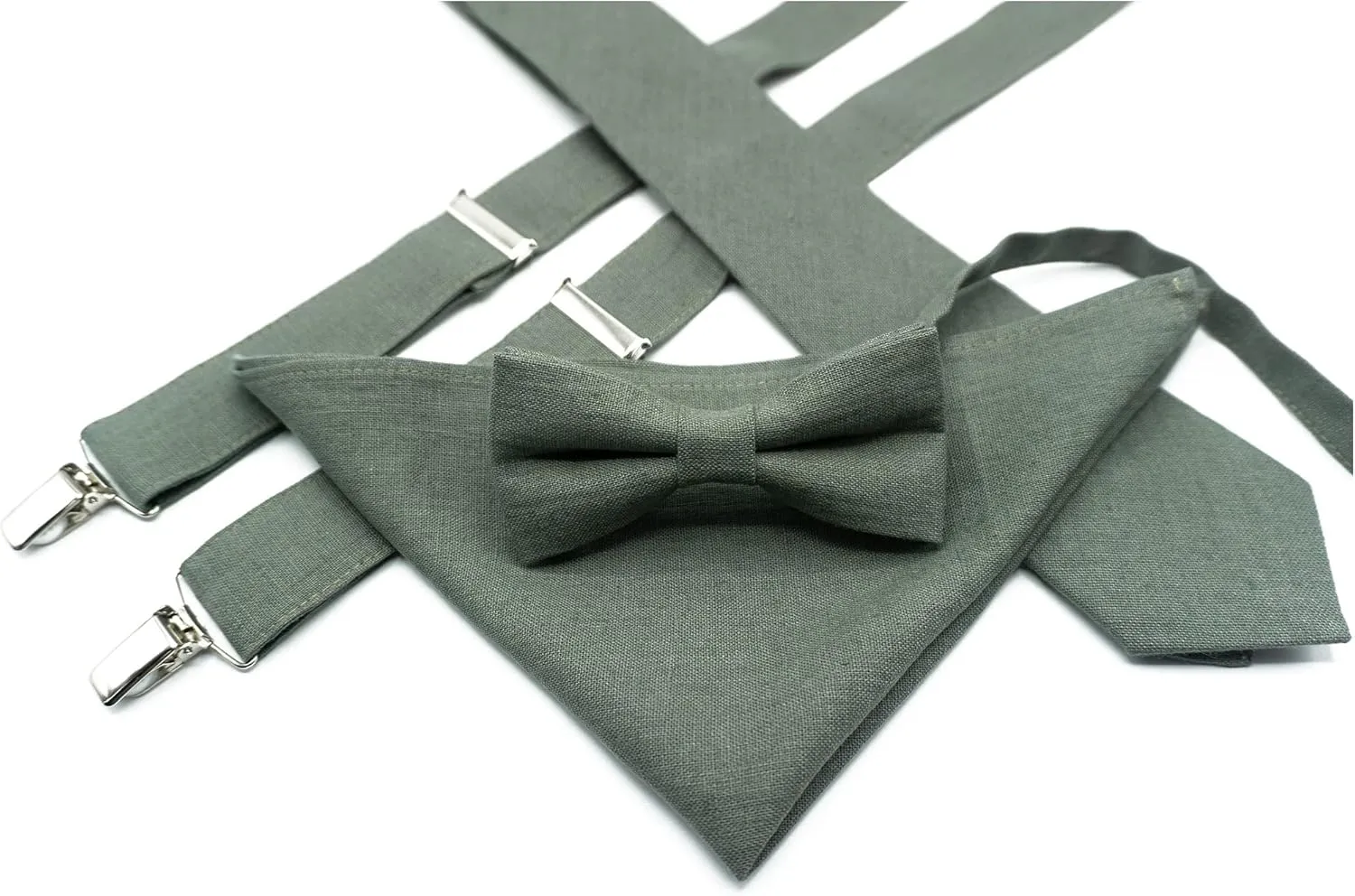 Make a Statement with Dark Sage Green Linen Tie Set for Groomsmen - Classic Ties in Timeless Designs