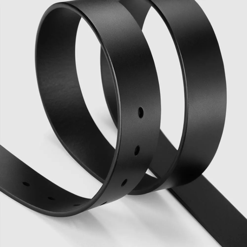 Men Black Belts with Eyelets Metal Buckle Premium Genuine Leather Fashion