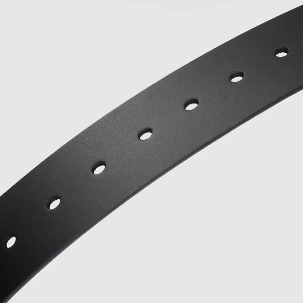 Men Black Belts with Eyelets Metal Buckle Premium Genuine Leather Fashion