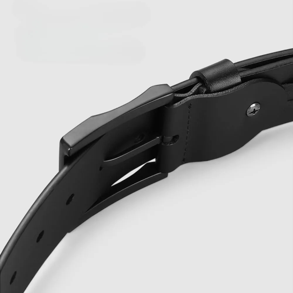 Men Black Belts with Eyelets Metal Buckle Premium Genuine Leather Fashion