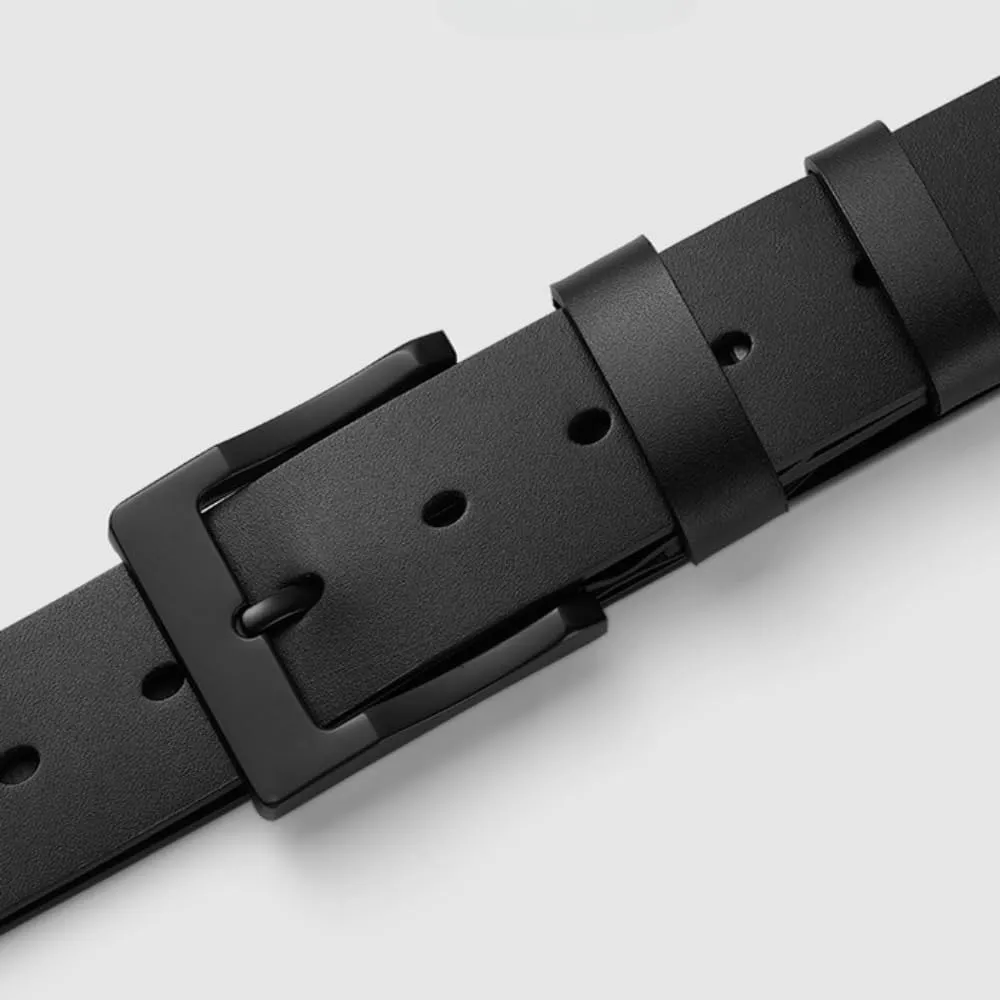 Men Black Belts with Eyelets Metal Buckle Premium Genuine Leather Fashion