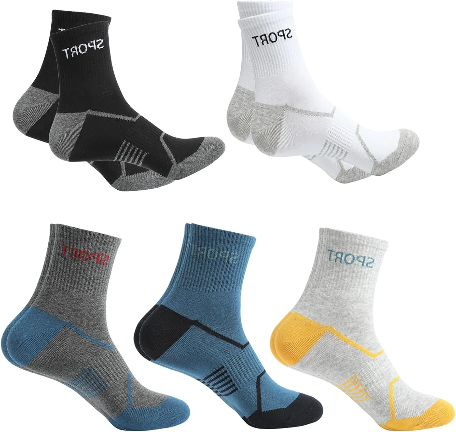 Men's Athletic Ankle Socks 5 Pairs Thick Cushion Running Sport Cotton Socks for Men