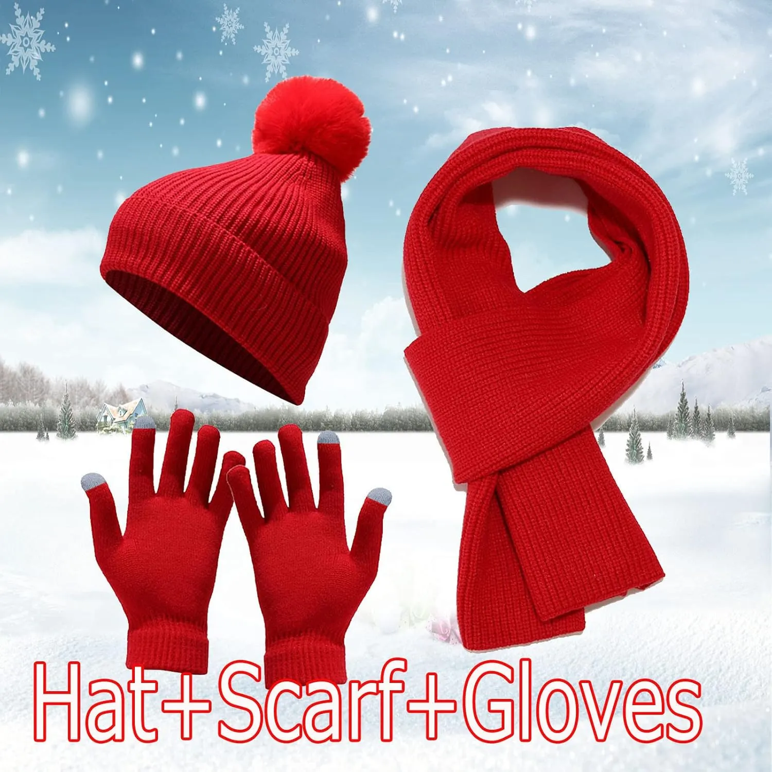 Mens Winter Knit Hat Beanie Long Neck Scarf Gloves Set Fleece Caps Gifts for Men Women Mens Hat and Gloves Set