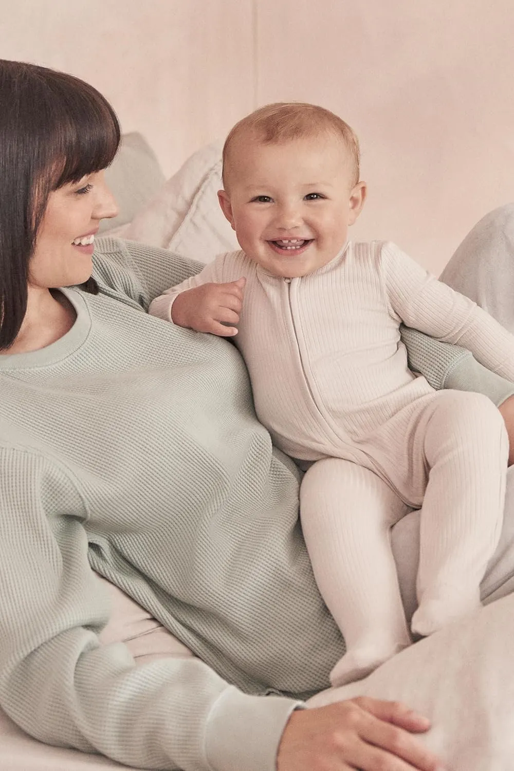 MORI Baby Unisex Ribbed Pajamas with Zip and Mitts of Viscose from Bamboo and Cotton - Jumpsuit Sleepwear for Boys and Girls
