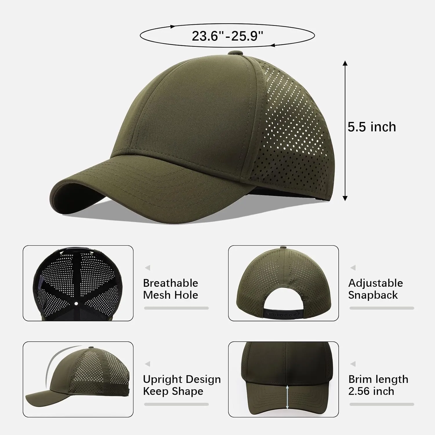 Oversize XXL Quick Dry Baseball Caps for Men, Mesh Snapback Hat for Big Head 23.6"-25.9", Unisex Outdoor Sport Hat