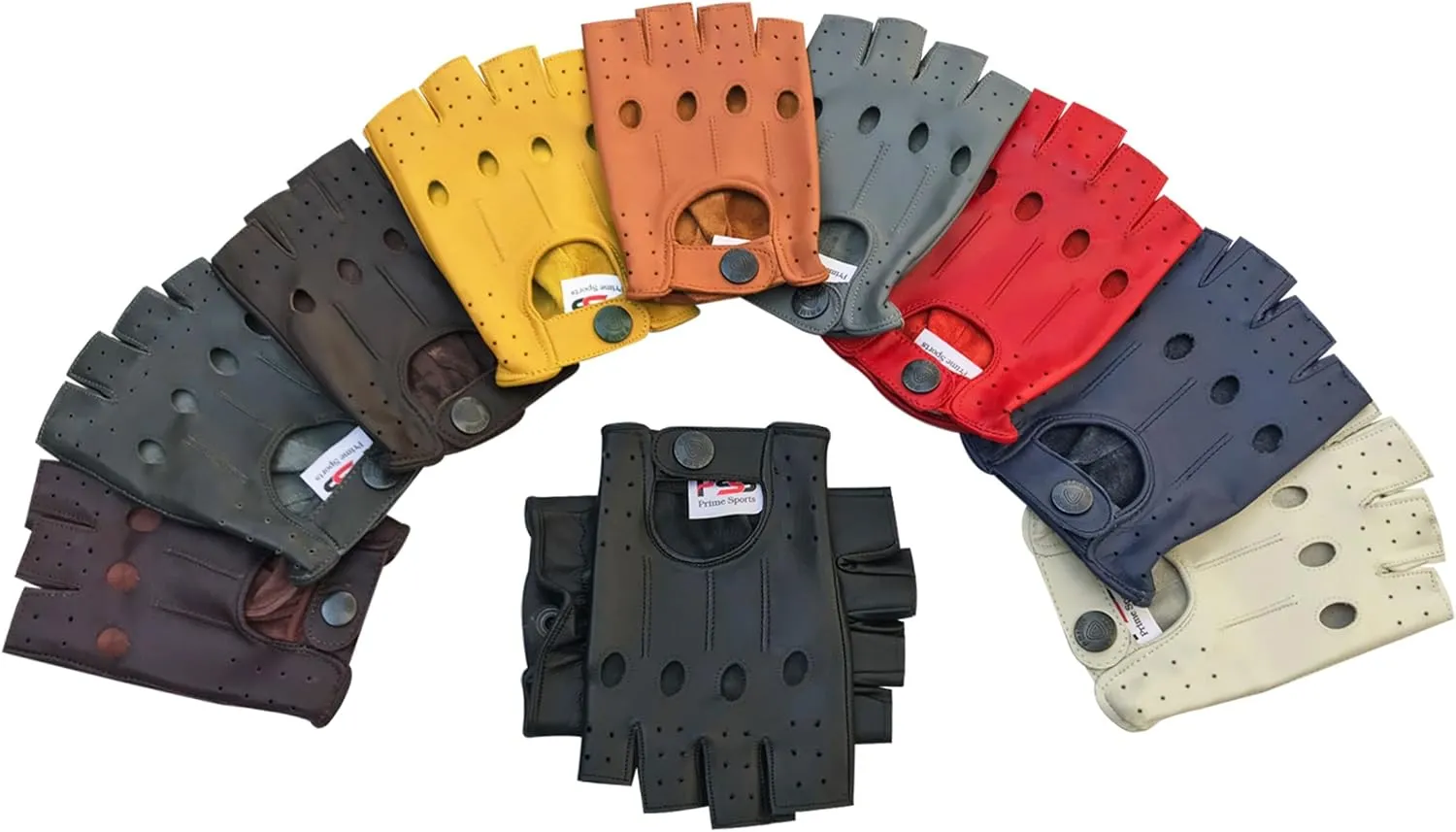 Prime Fingerless Driving Gloves Soft Cow Napp Leather Weight Lifting Gloves 309 (Elephant Grey, M)