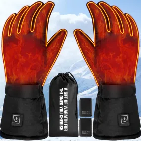 Rechargeable Heated Gloves for Men Women - 3 Heating Levels, Waterproof Winter Touchscreen Warming Gloves for Outdoor Work, Ski, Hunting, Motorcycle - Black L/XL