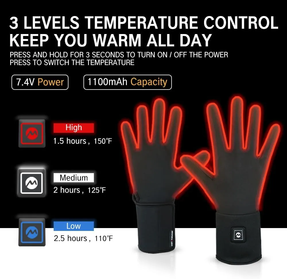 Soft Shell Heated Glove Liner for Men and Women Touch Screen Winter Gloves Rechargeable Battery Hand Warmers