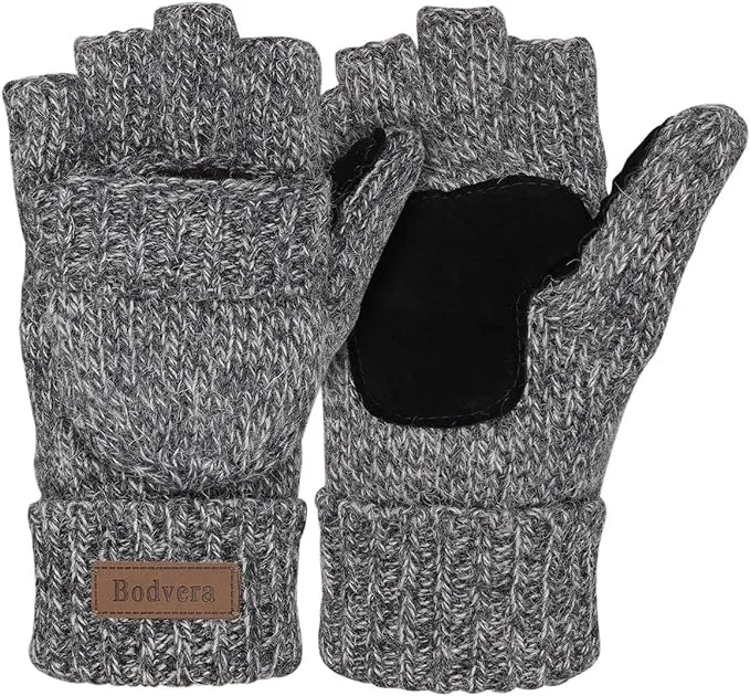 Soft Winter Knit Light Grey Fingerless Glove Mittens